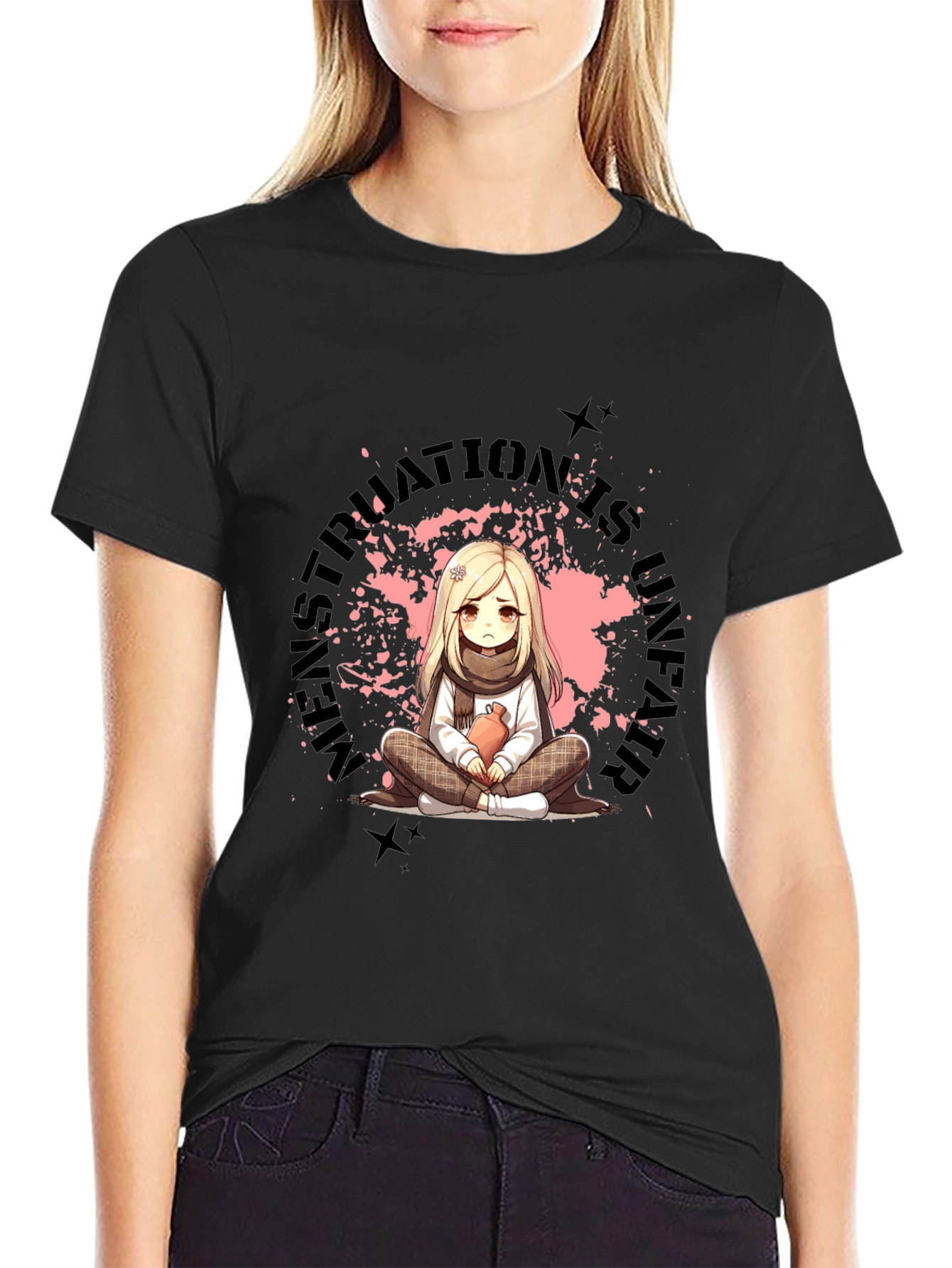Black T-Shirt with Manga-Style Graphic