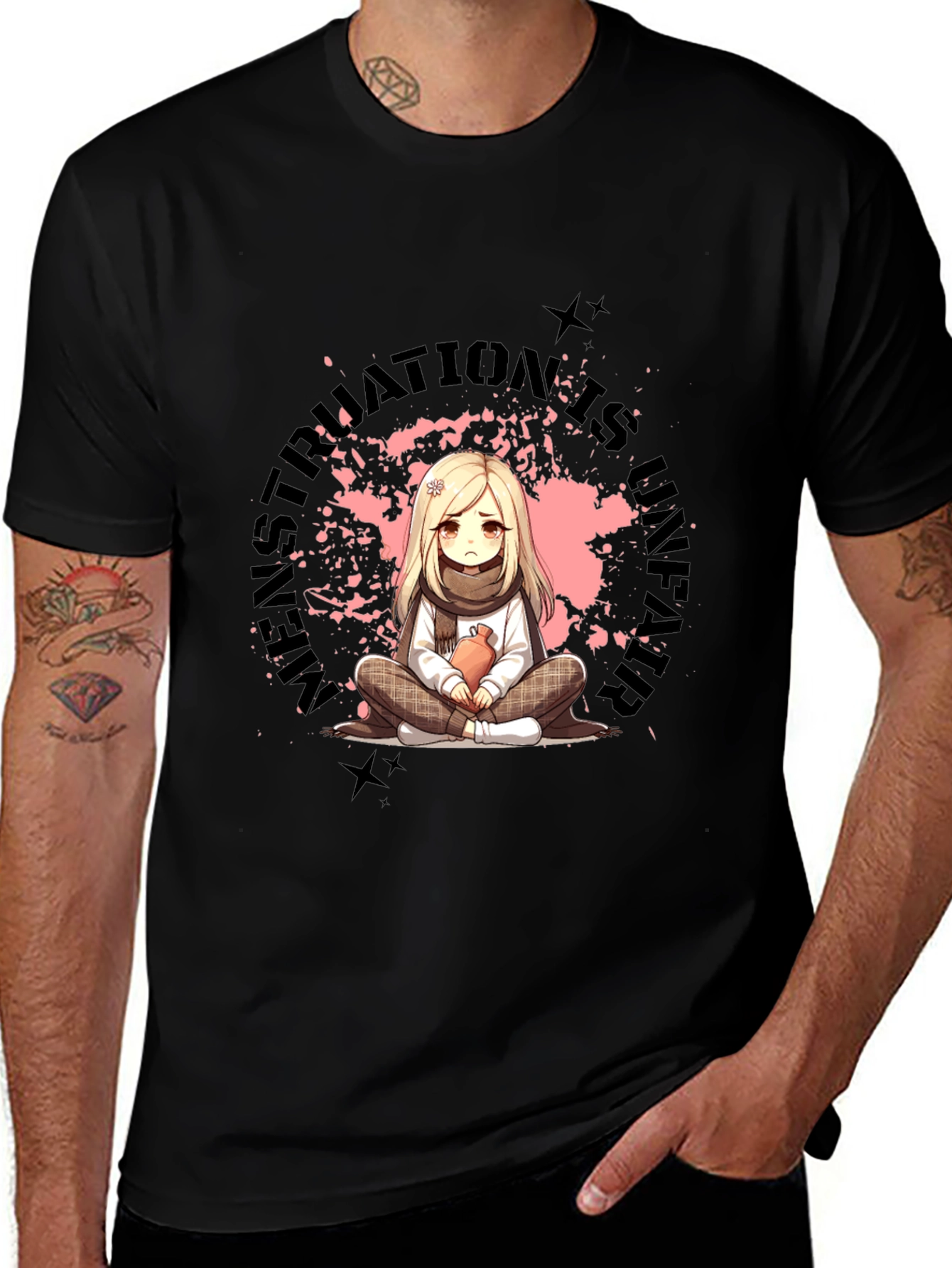 Black T-Shirt with Manga-Style Graphic