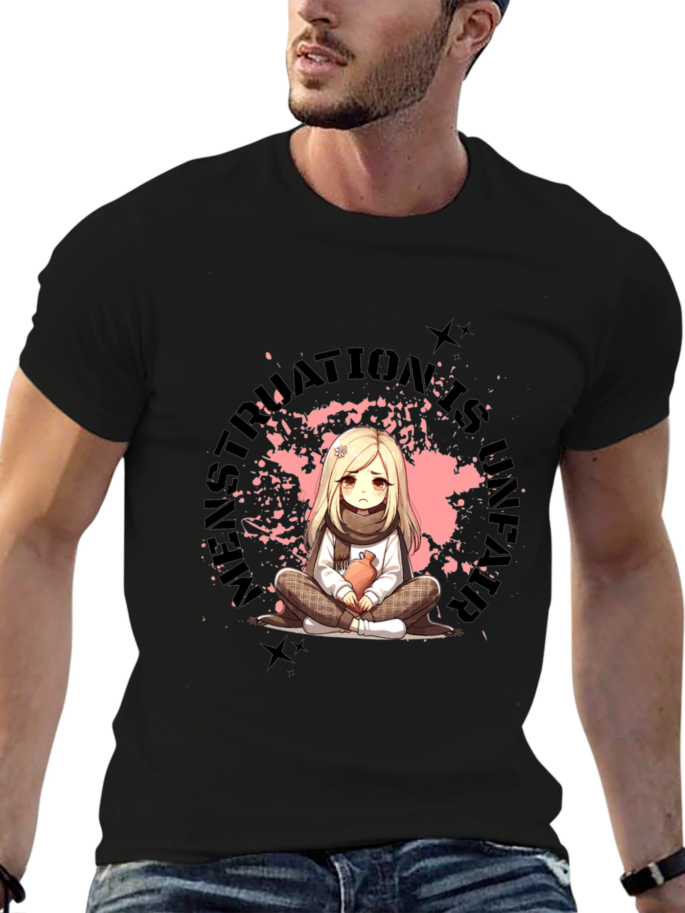 Black T-Shirt with Manga-Style Graphic