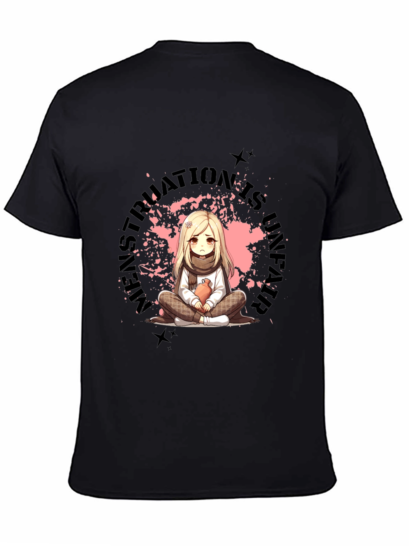 Black T-Shirt with Manga-Style Graphic