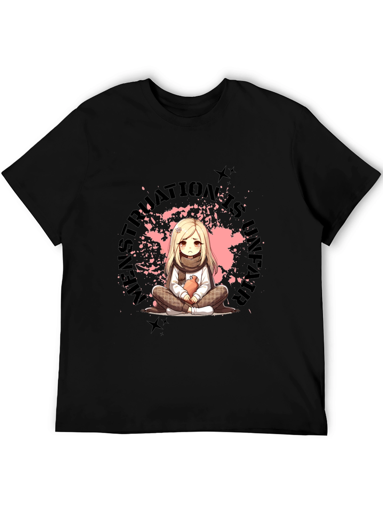 Black T-Shirt with Manga-Style Graphic