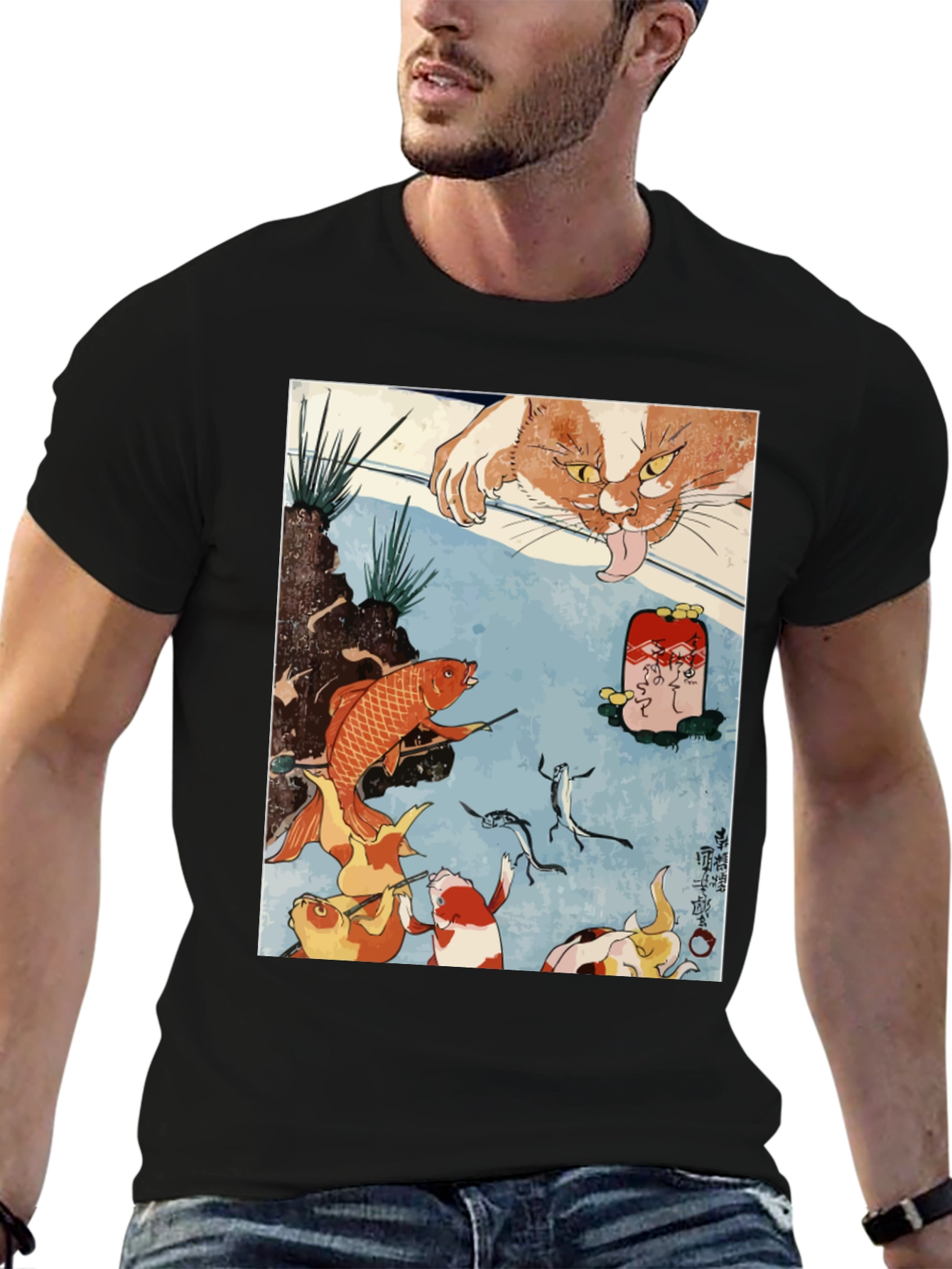 Cat & Koi Fish Art T-Shirt