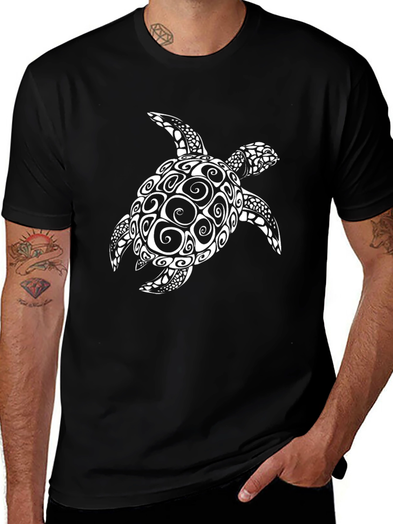 Tribal Sea Turtle Graphic Tee - Black