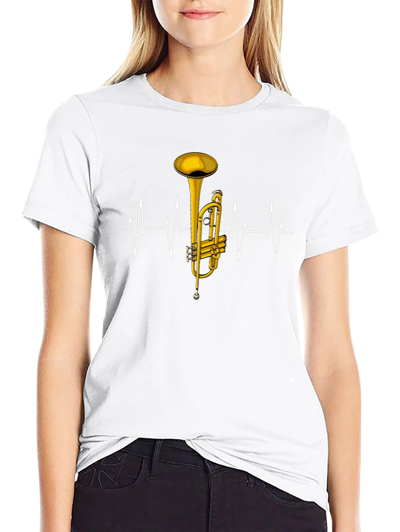 Trumpet Heartbeat Graphic Tee - Musical Instrument T-Shirt