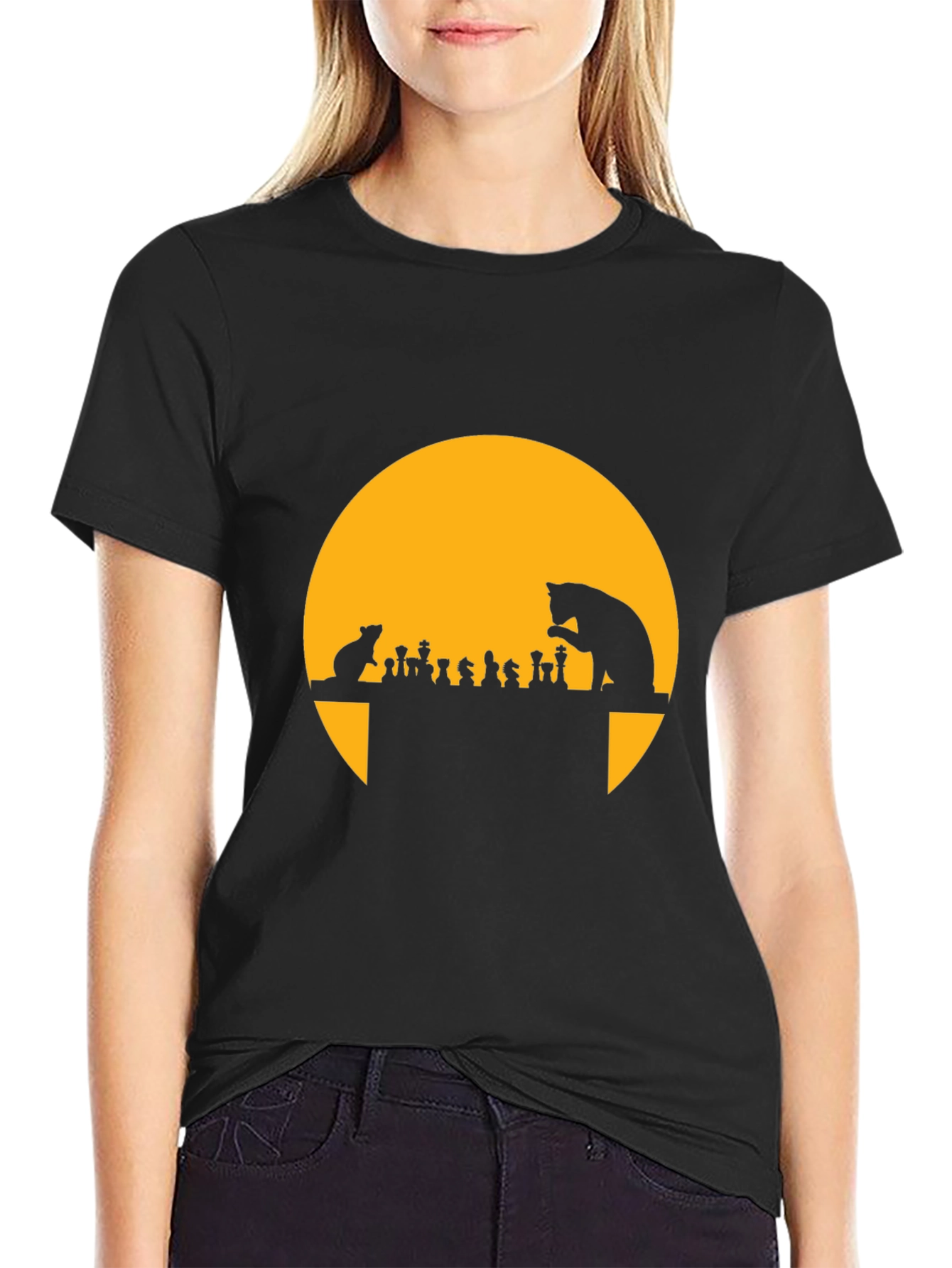 Cat & Mouse Chess T-Shirt - Funny Silhouette Tee