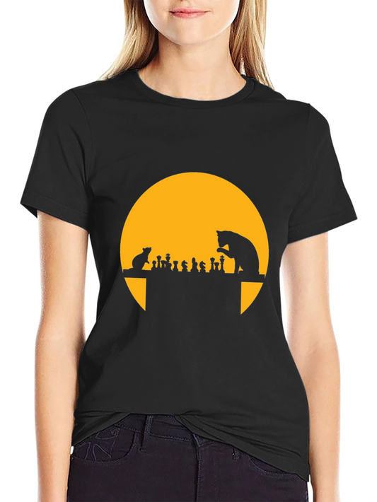 Cat & Mouse Chess T-Shirt - Funny Silhouette Tee