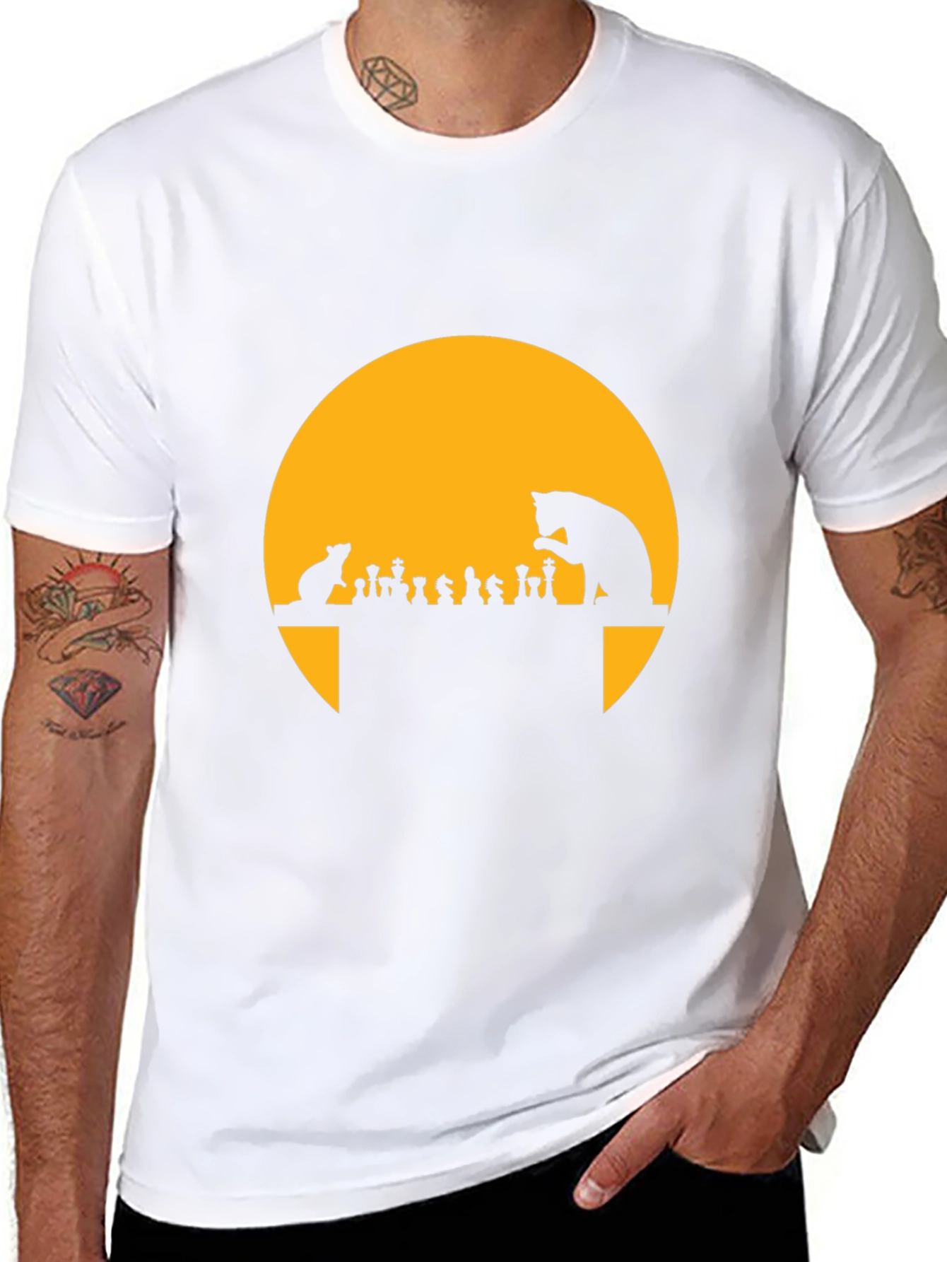 Cat & Mouse Chess T-Shirt - Funny Silhouette Tee