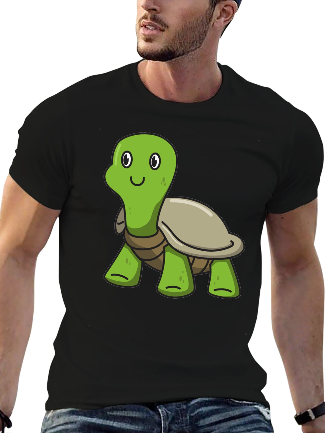 Cute Cartoon Turtle Black T-Shirt