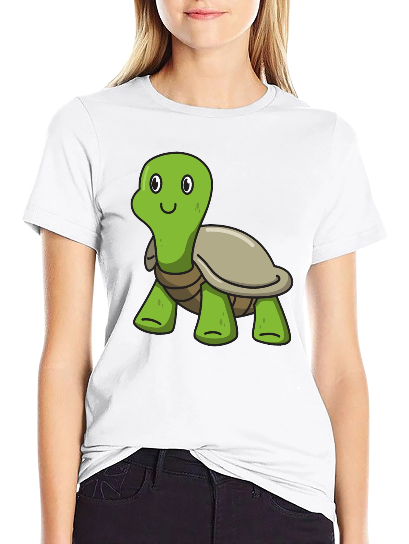 Cute Cartoon Turtle Black T-Shirt