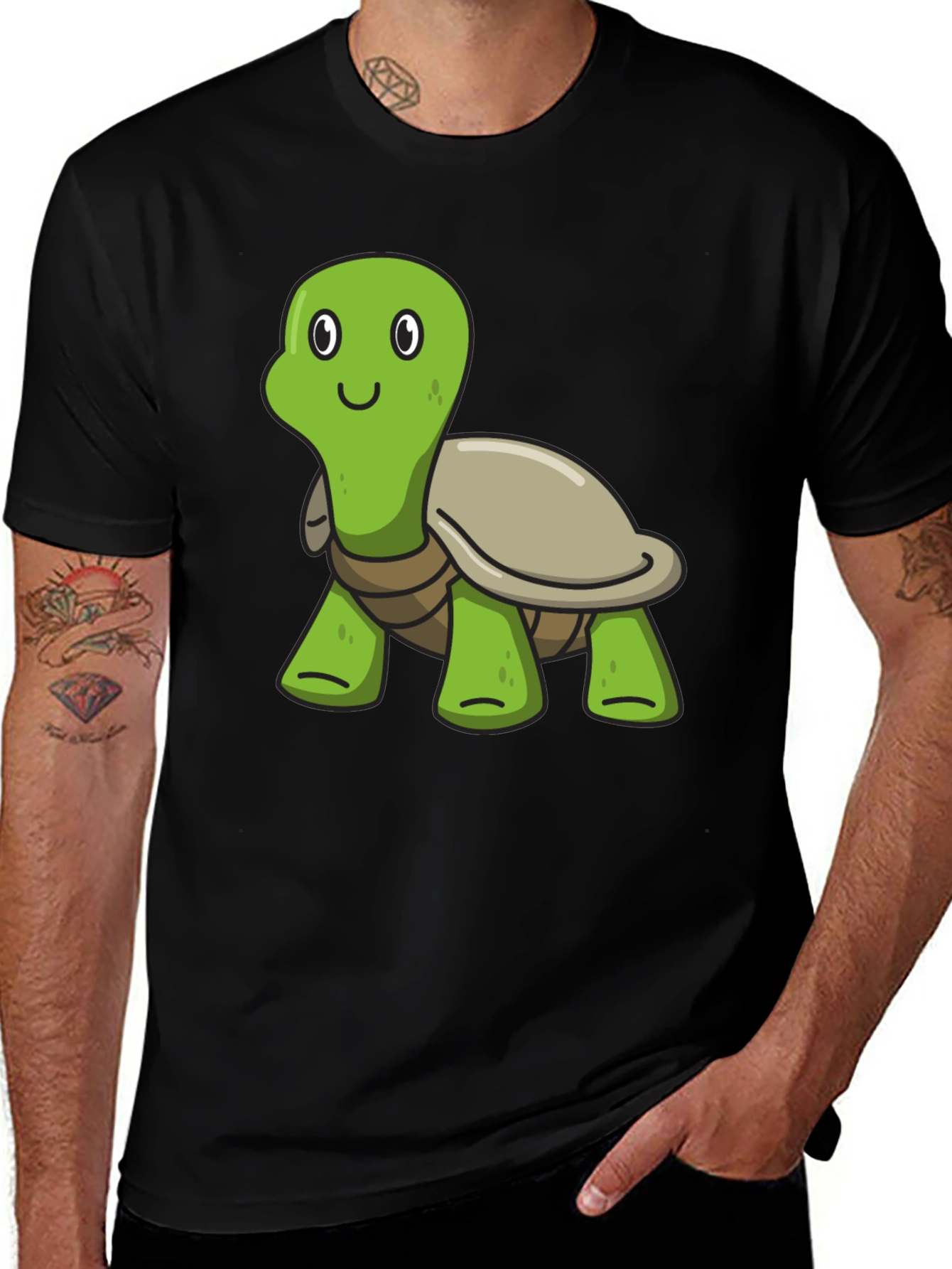 Cute Cartoon Turtle Black T-Shirt