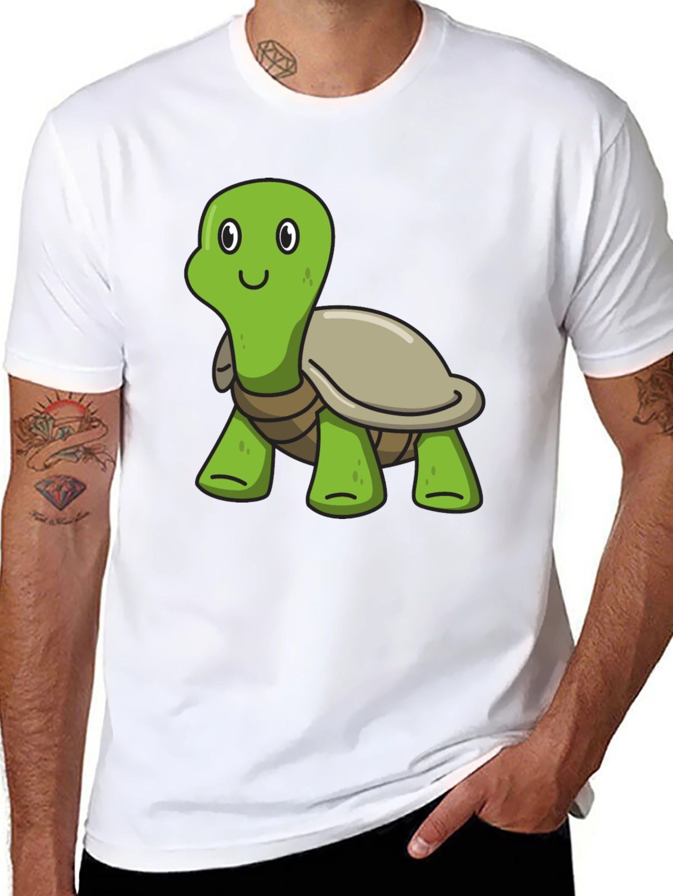 Cute Cartoon Turtle Black T-Shirt