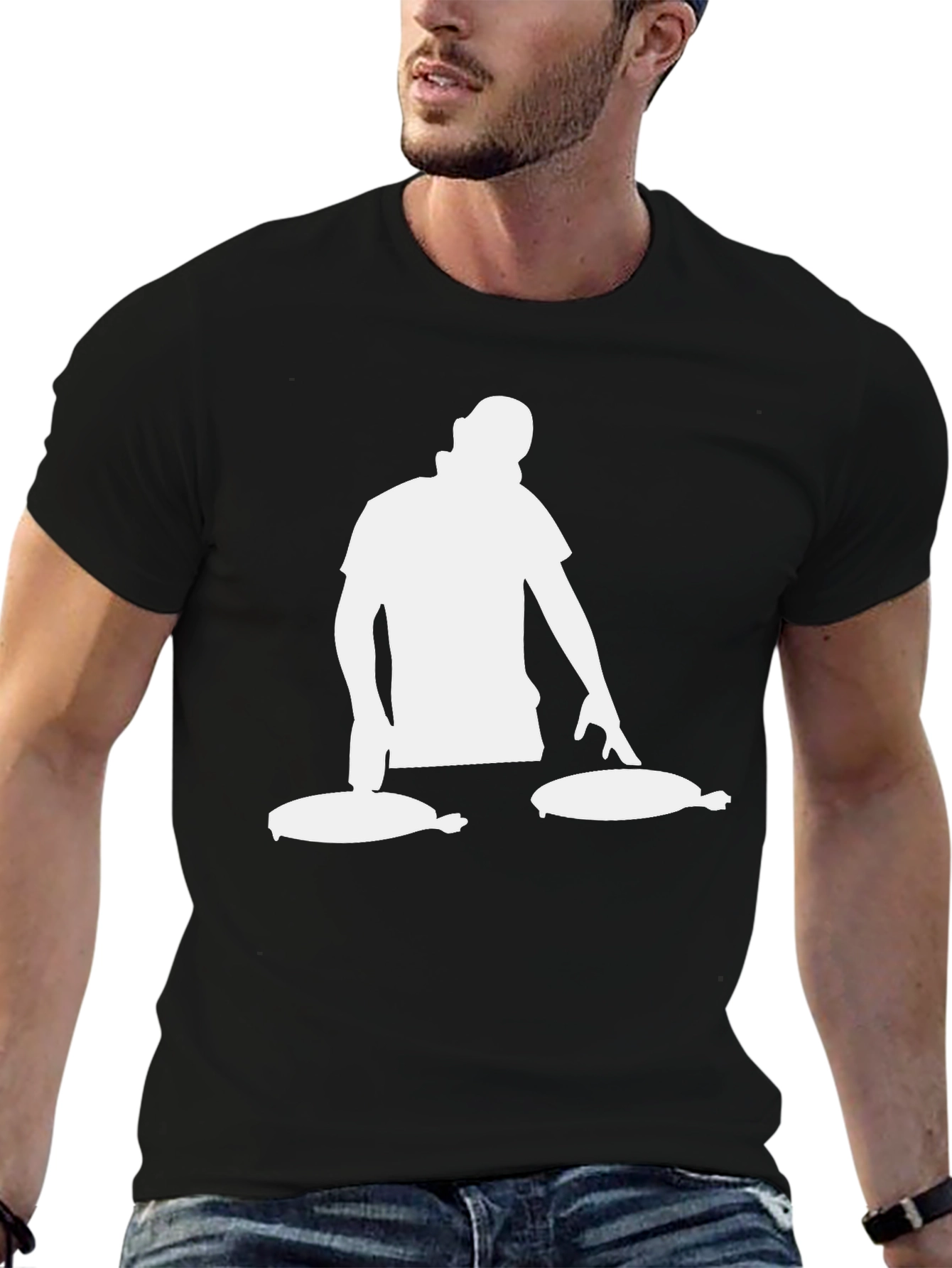 DJ Turntable Graphic Tee - Black Cotton Blend T-Shirt
