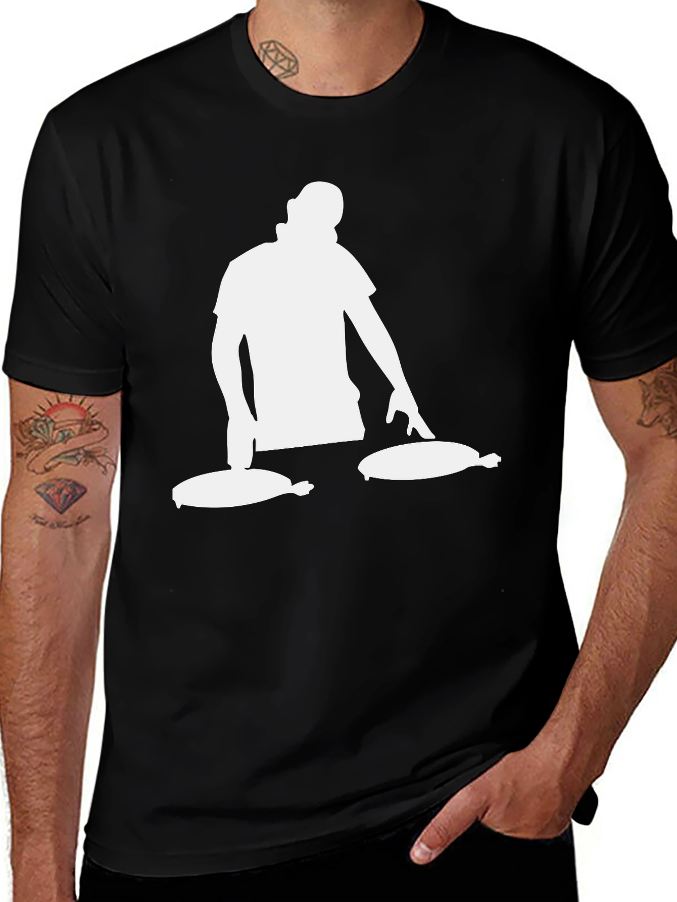 DJ Turntable Graphic Tee - Black Cotton Blend T-Shirt