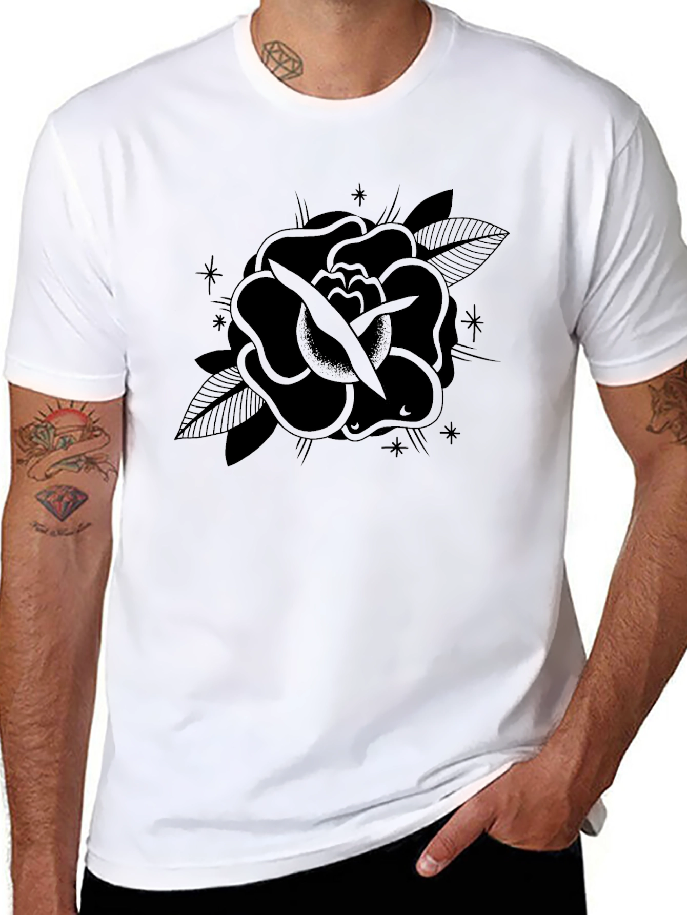 Black Rose Graphic Tee - Stylish Mens T-Shirt
