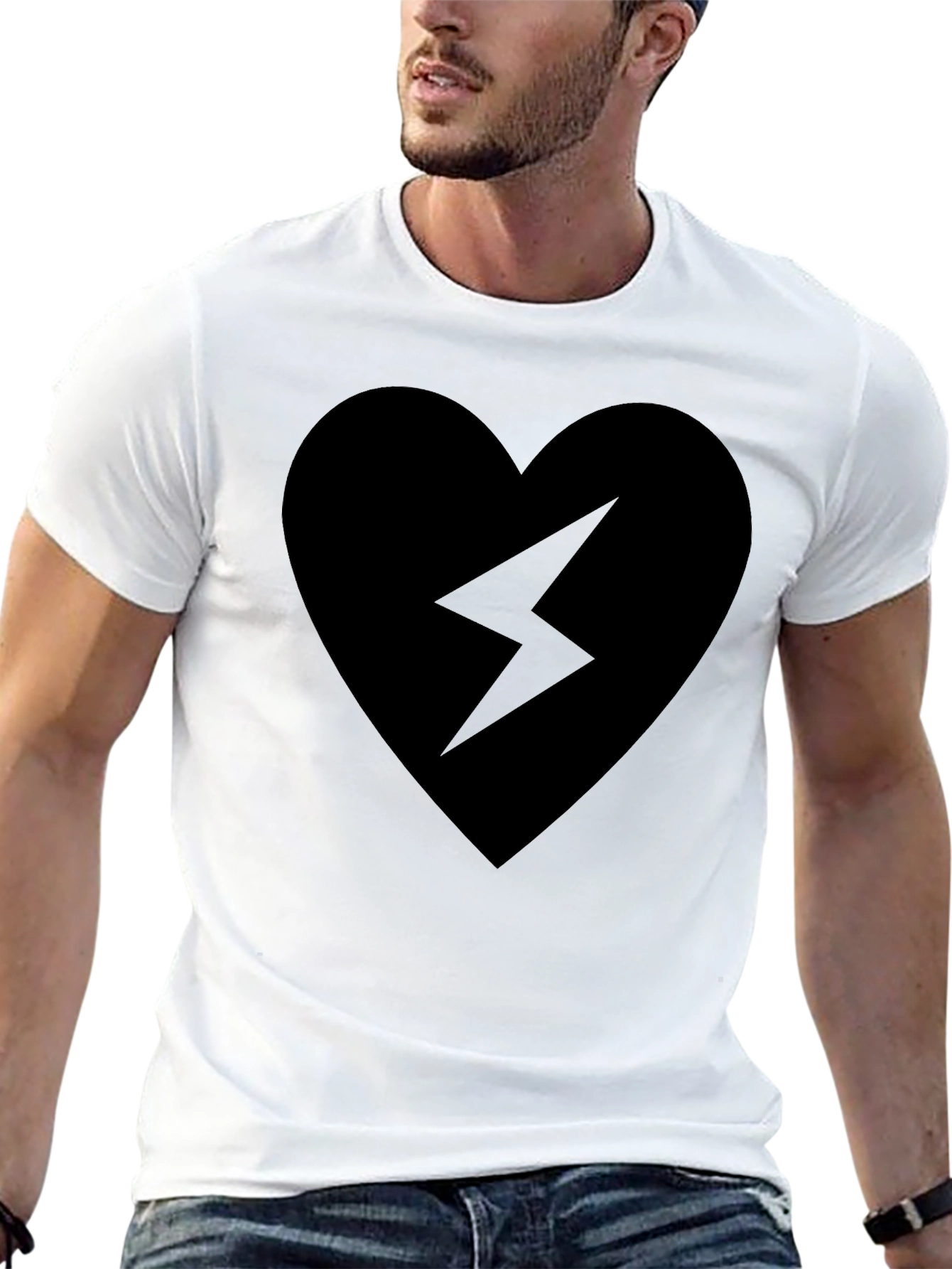 Black Heart Lightning Bolt Graphic T-Shirt