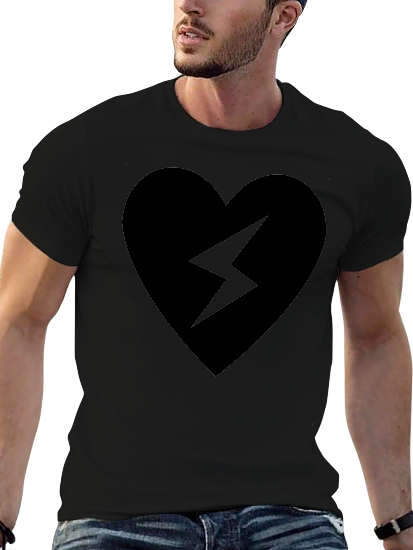 Black Heart Lightning Bolt Graphic T-Shirt
