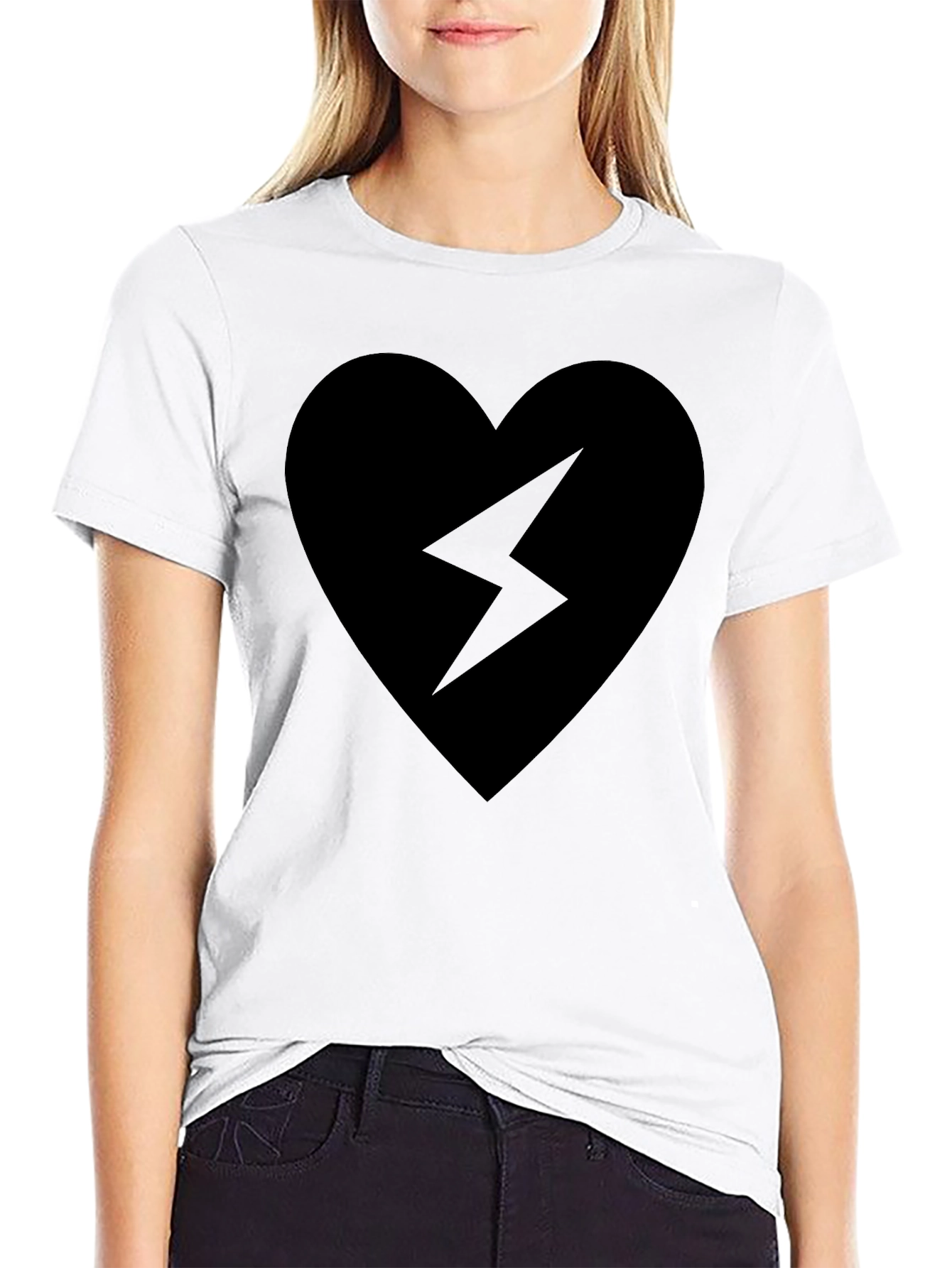Black Heart Lightning Bolt Graphic T-Shirt