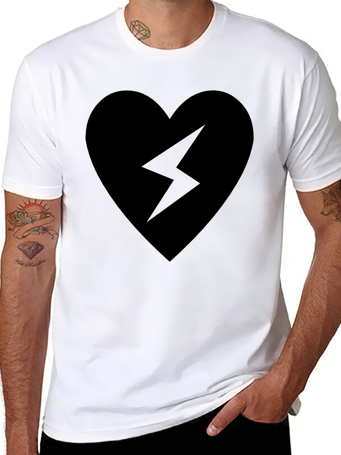 Black Heart Lightning Bolt Graphic T-Shirt