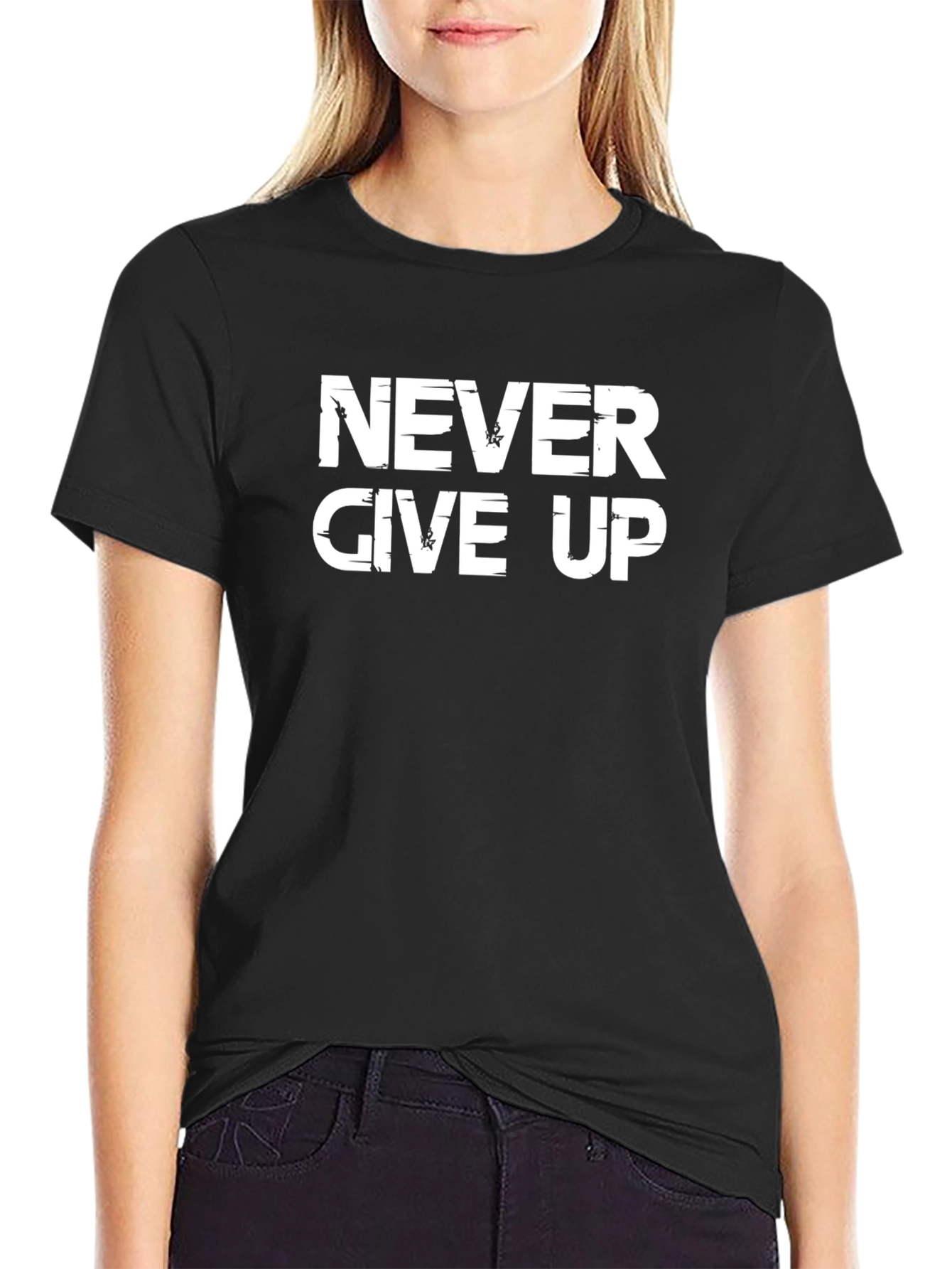Never Give Up Graphic Tee - Motivational Black T-Shirt