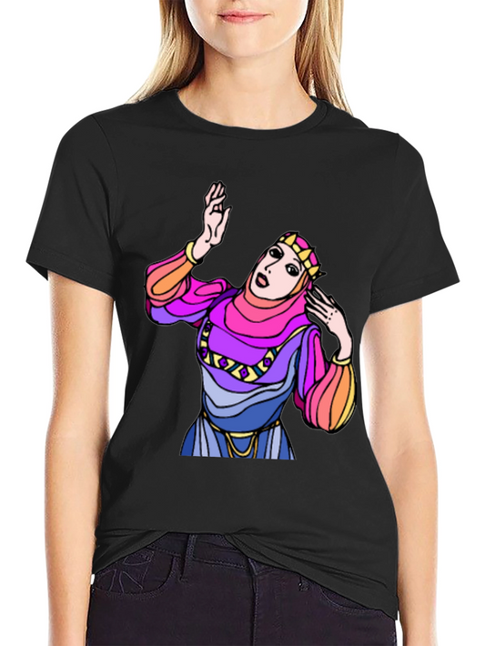 Colorful Cartoon Woman Graphic Black T-Shirt