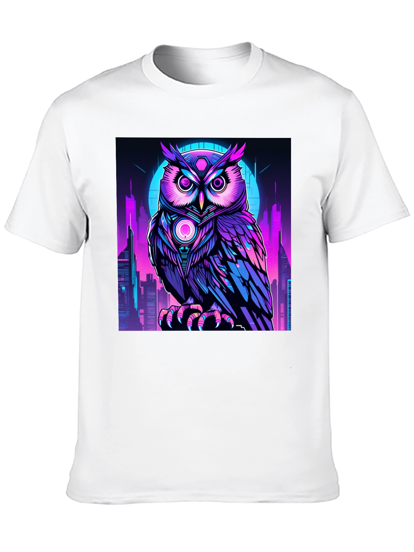 Cyberpunk Owl T-Shirt: Neon City Nocturnal Design