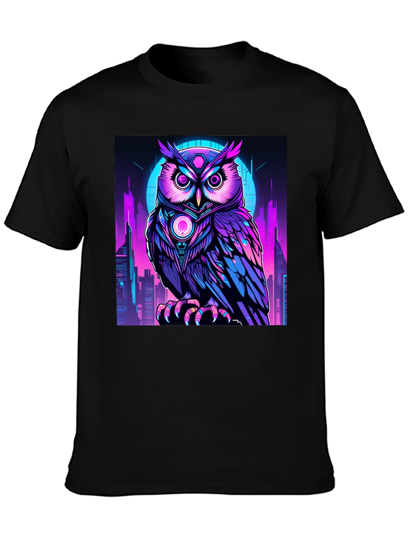 Cyberpunk Owl T-Shirt: Neon City Nocturnal Design