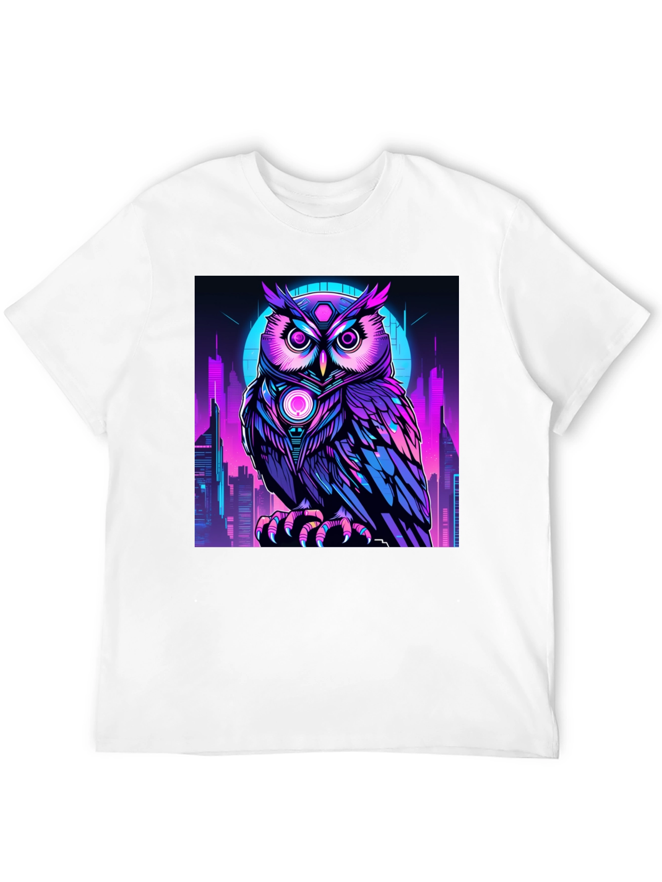 Cyberpunk Owl T-Shirt: Neon City Nocturnal Design