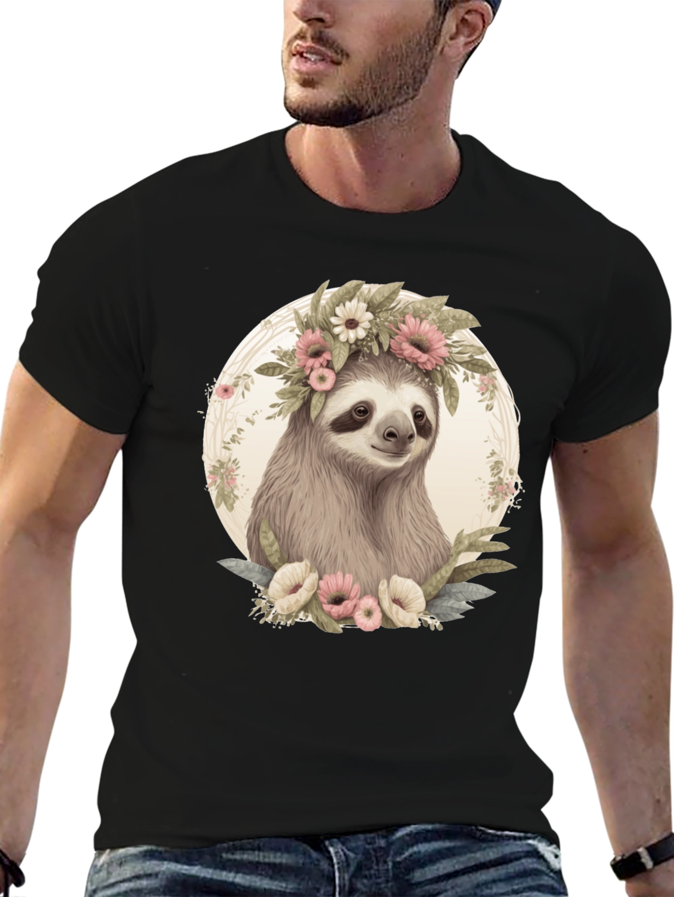 Sloth with Flower Crown Graphic Tee