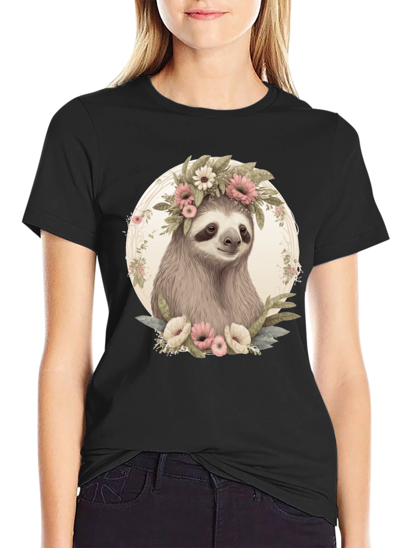 Sloth with Flower Crown Graphic Tee