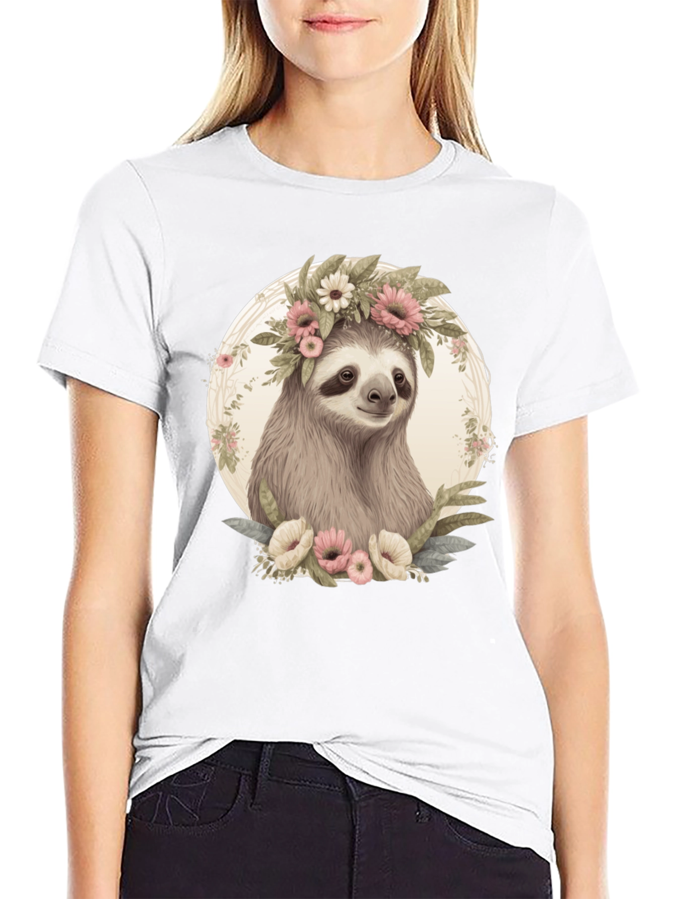 Sloth with Flower Crown Graphic Tee