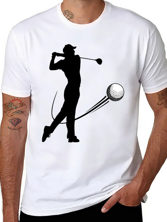 Golfer Silhouette Graphic Tee - Black Cotton T-Shirt