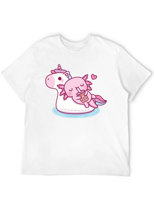 Axolotl & Unicorn Bubble Tea Black T-Shirt