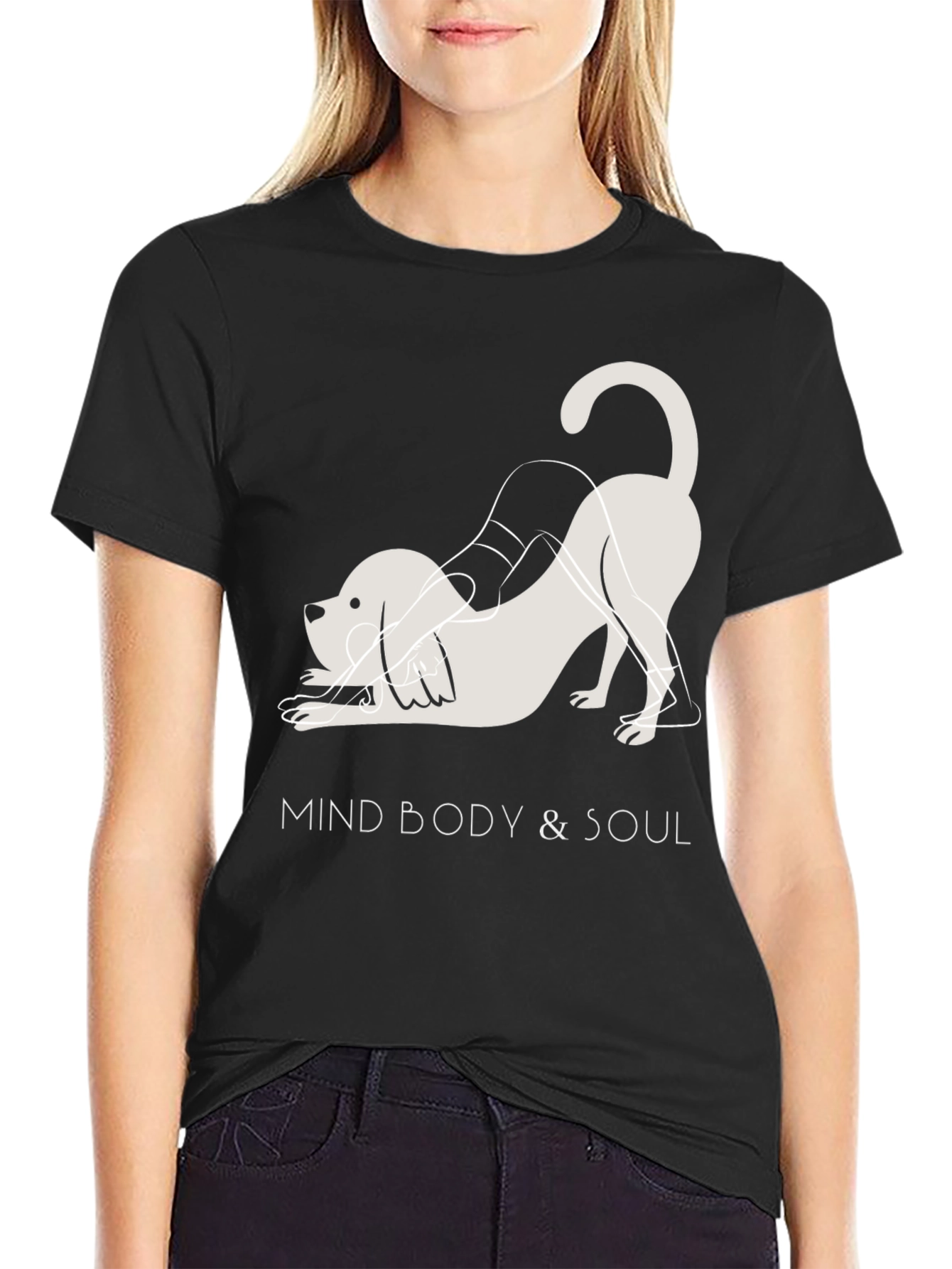 Mind Body & Soul Yoga Dog Black T-Shirt