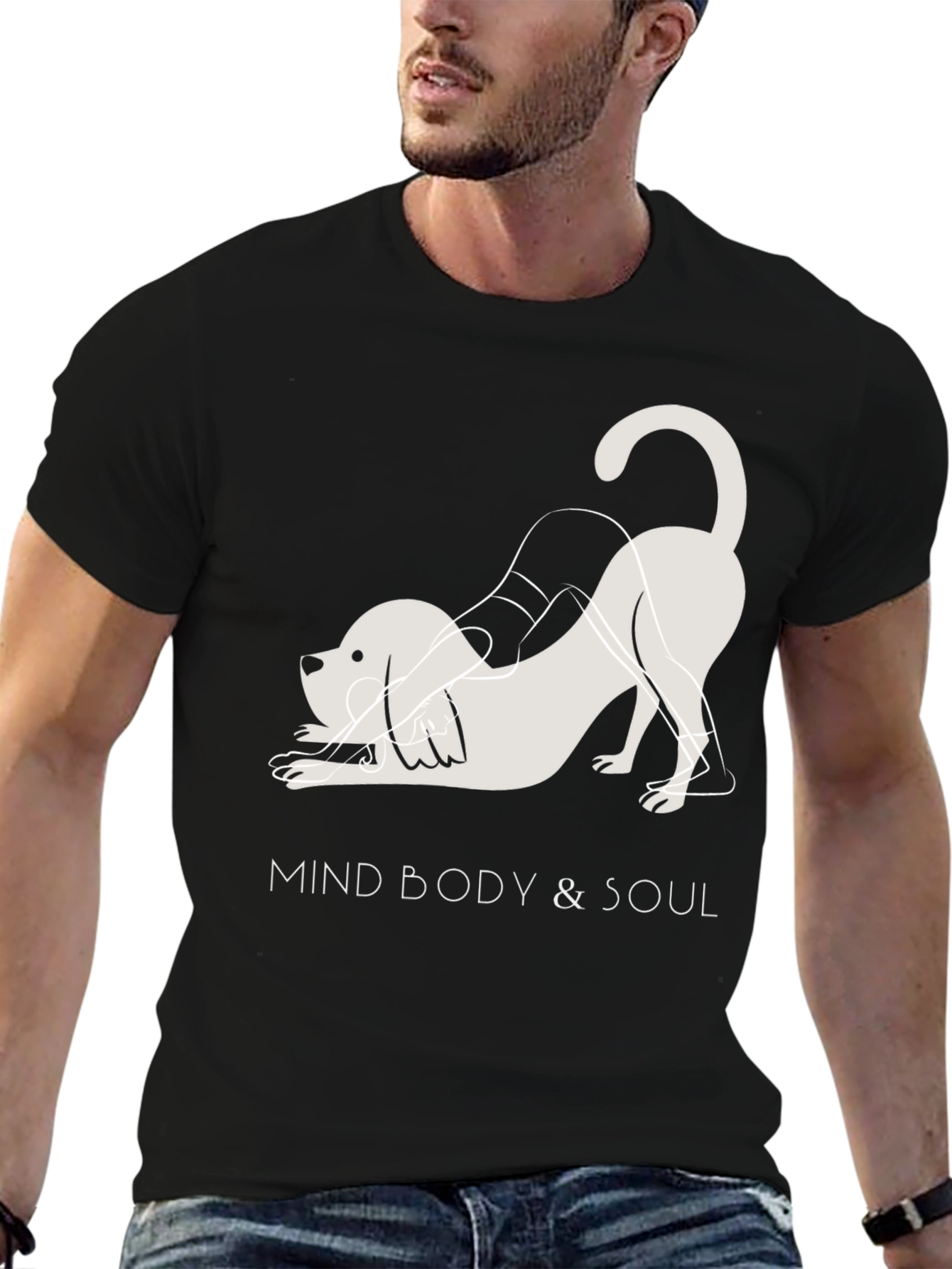 Mind Body & Soul Yoga Dog Black T-Shirt