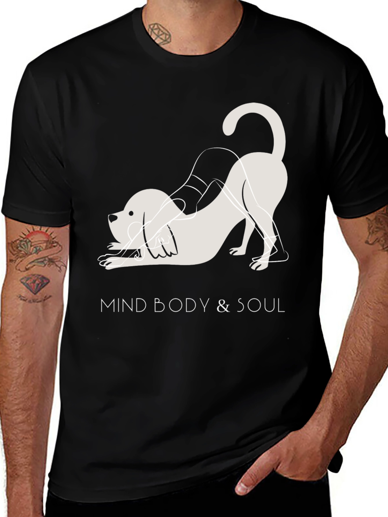 Mind Body & Soul Yoga Dog Black T-Shirt