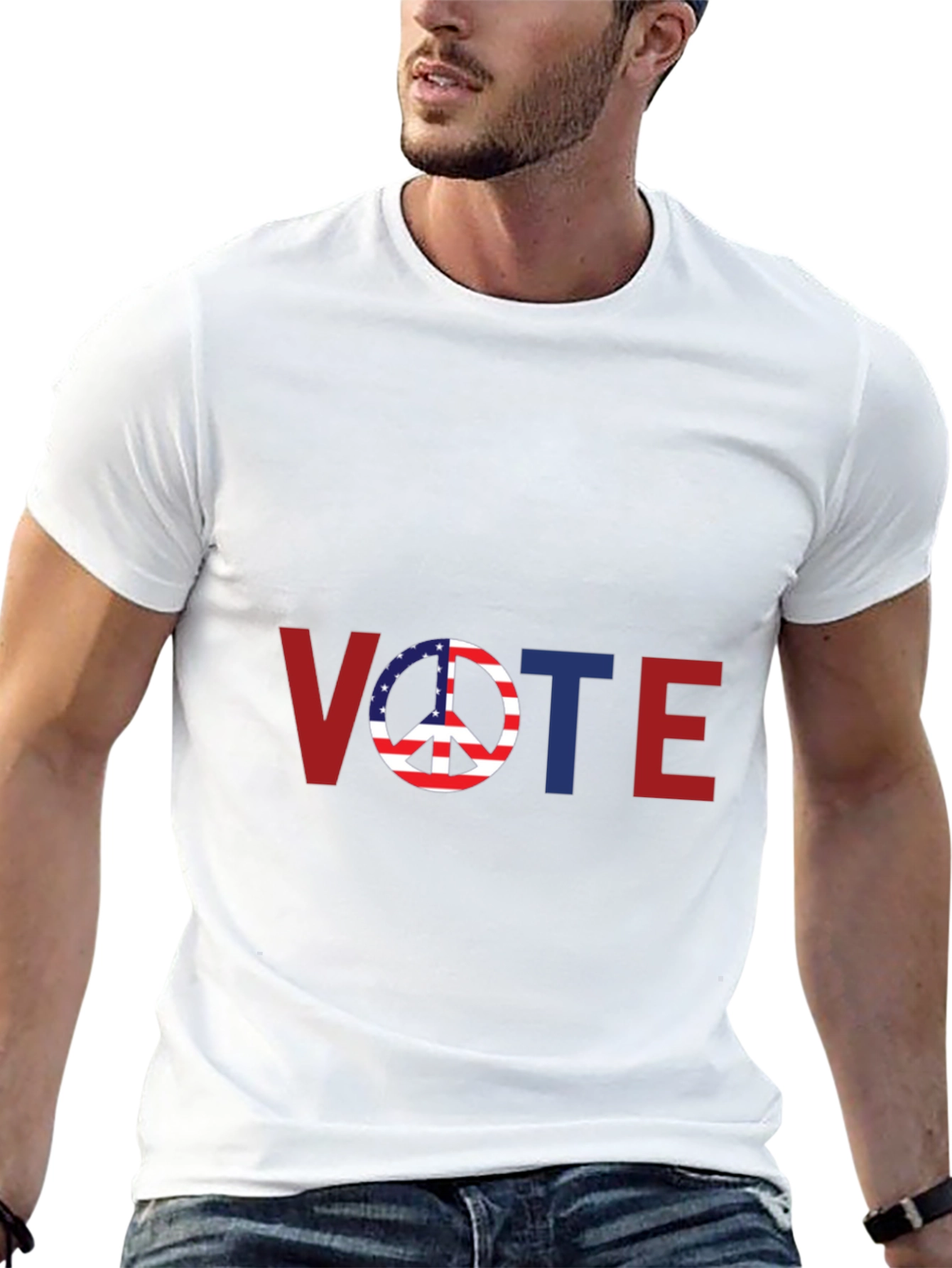 Vote Peace Sign USA Flag Graphic T-Shirt