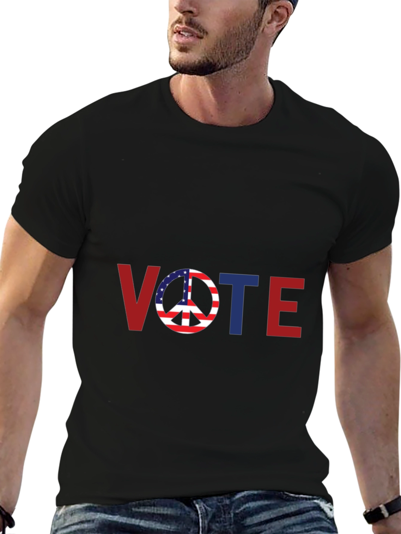 Vote Peace Sign USA Flag Graphic T-Shirt