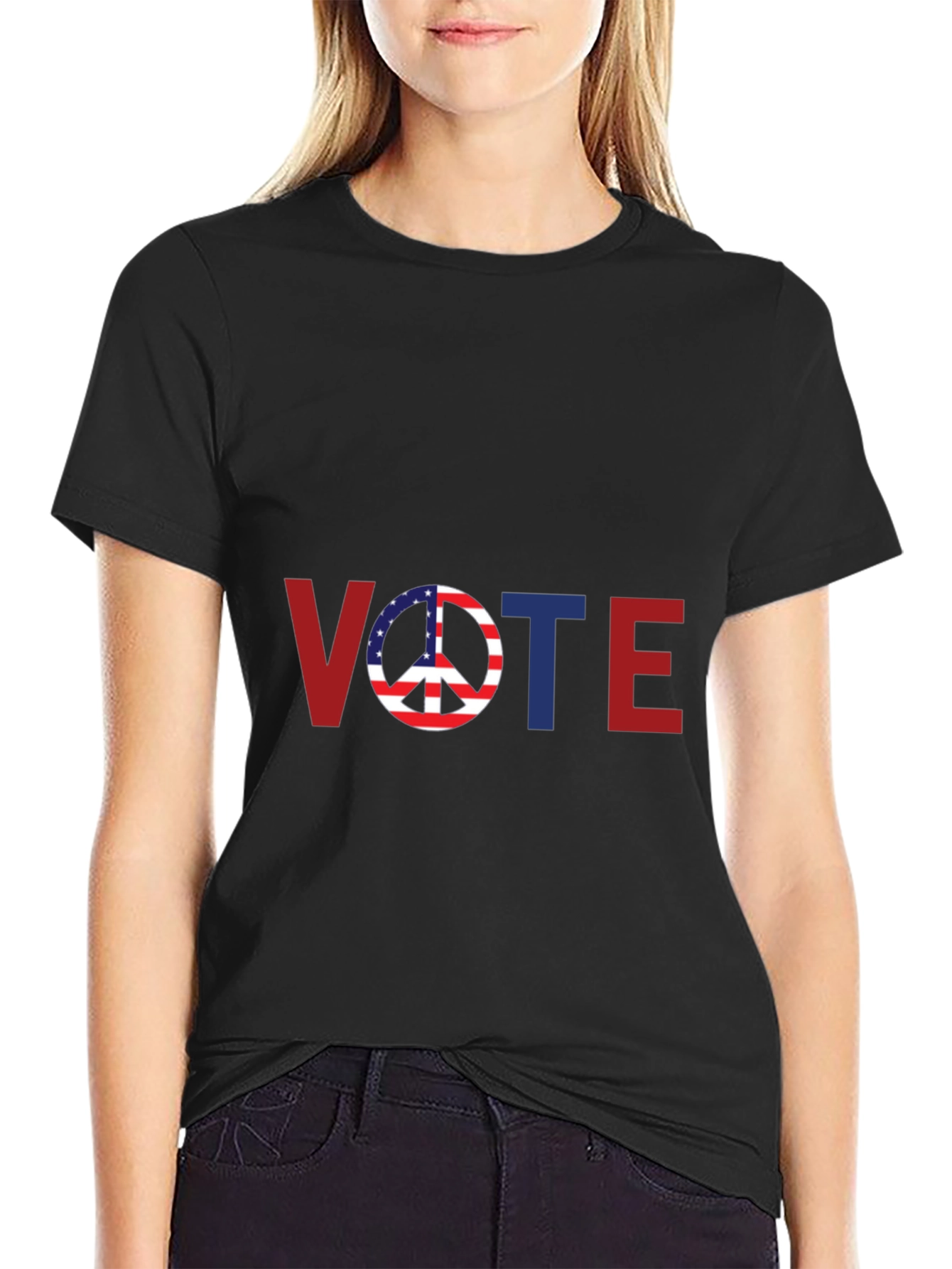 Vote Peace Sign USA Flag Graphic T-Shirt
