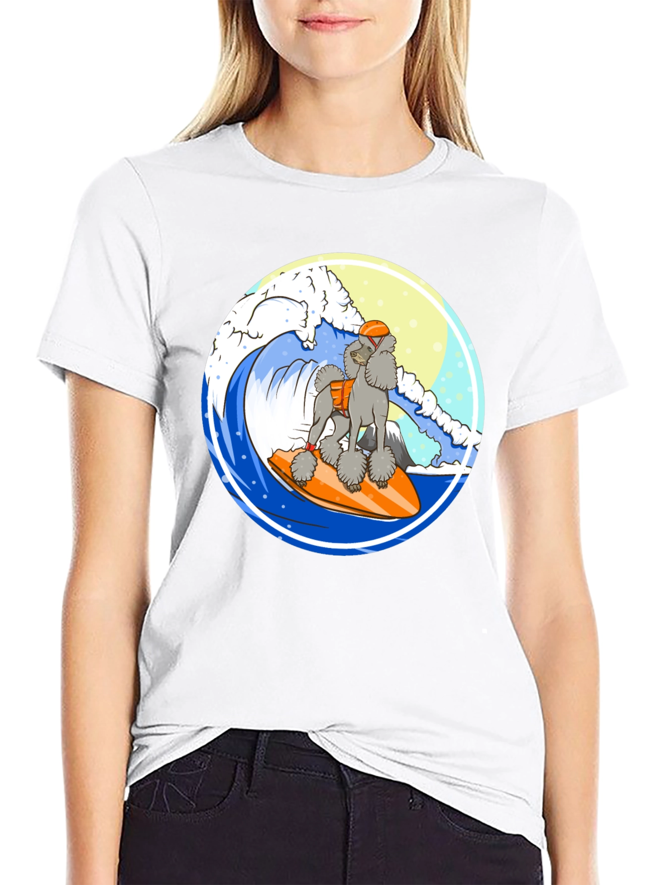 Surfing Poodle Black T-Shirt