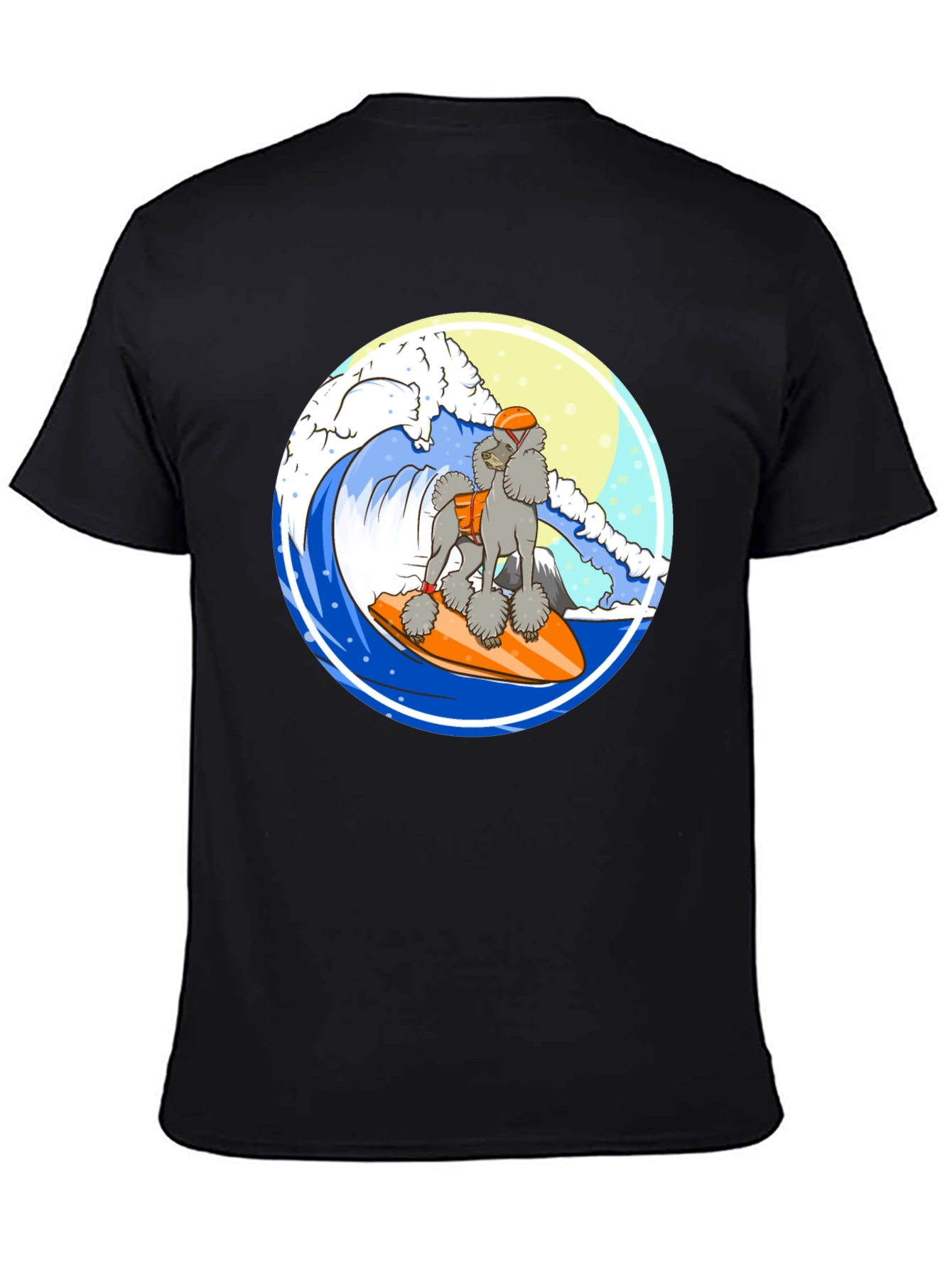 Surfing Poodle Black T-Shirt