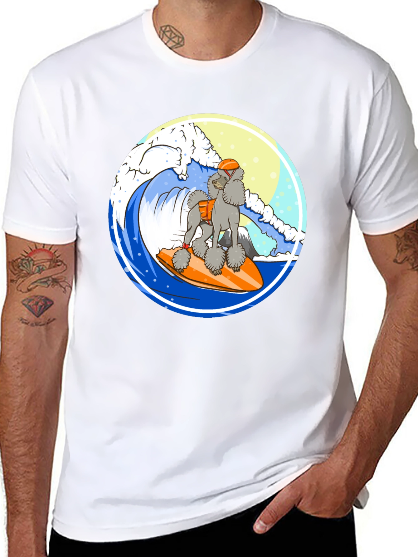 Surfing Poodle Black T-Shirt