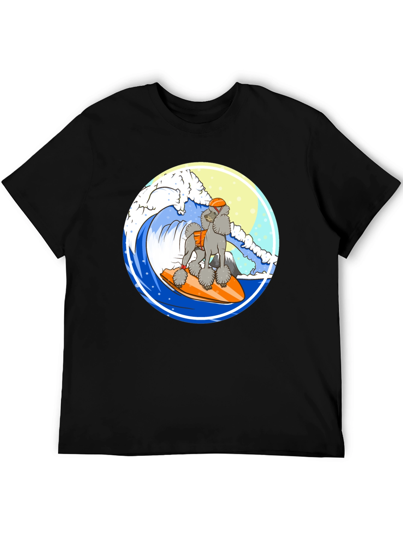 Surfing Poodle Black T-Shirt