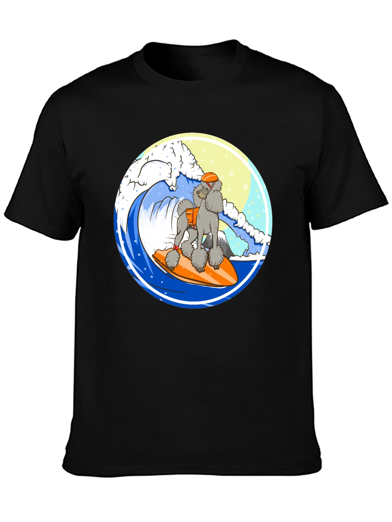 Surfing Poodle Black T-Shirt