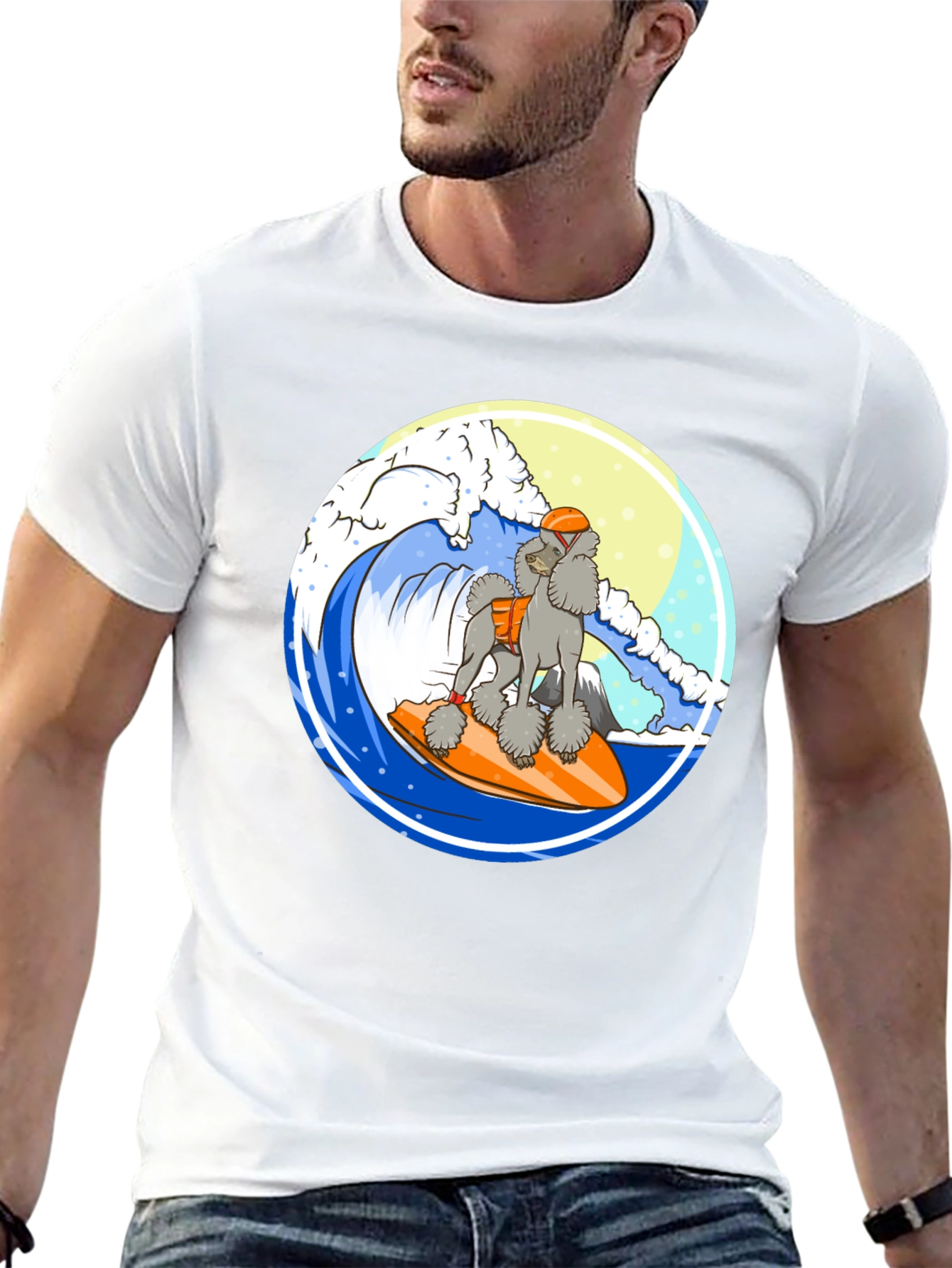 Surfing Poodle Black T-Shirt