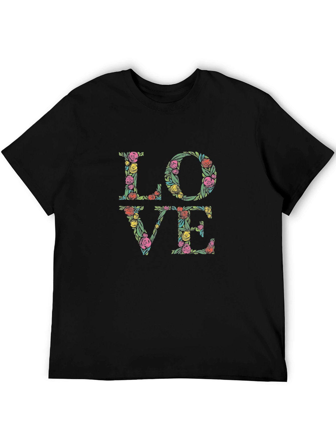 Floral LOVE Graphic T-Shirt - Stylish Black Tee