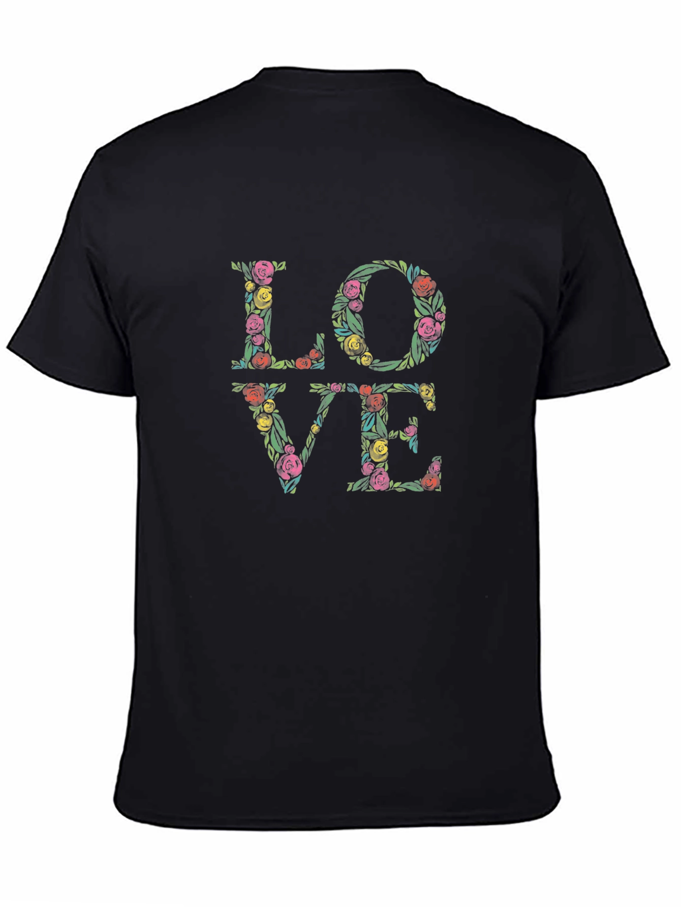 Floral LOVE Graphic T-Shirt - Stylish Black Tee