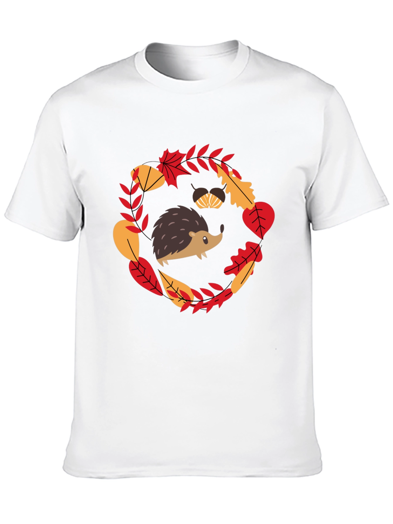 Fall Hedgehog Black T-Shirt Autumn Leaves Design