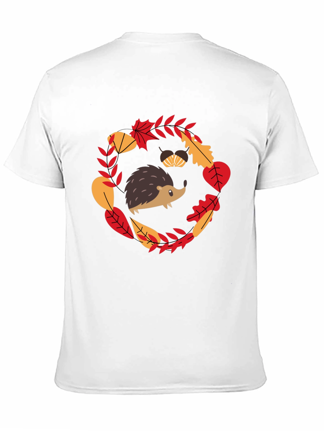 Fall Hedgehog Black T-Shirt Autumn Leaves Design
