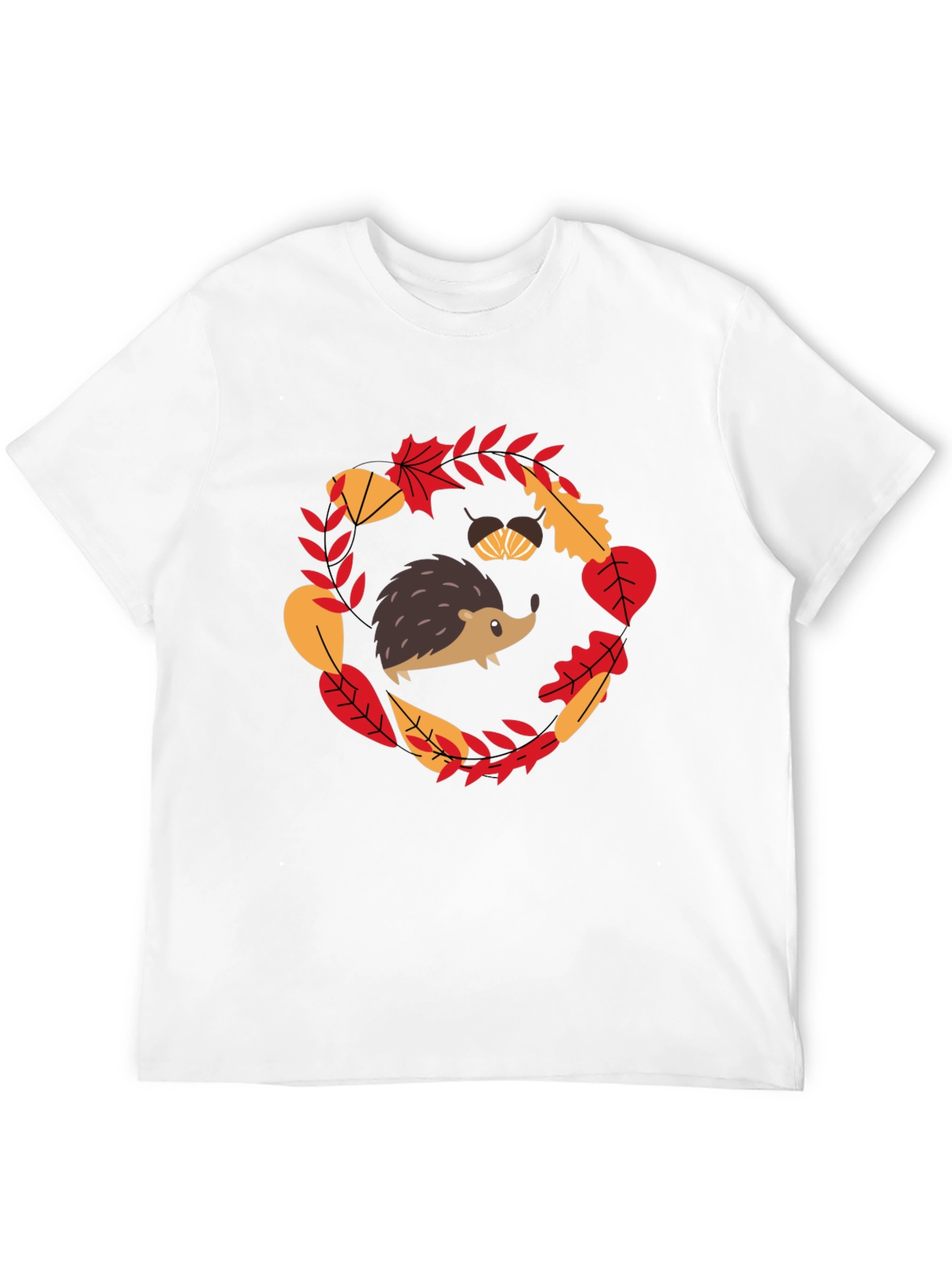 Fall Hedgehog Black T-Shirt Autumn Leaves Design