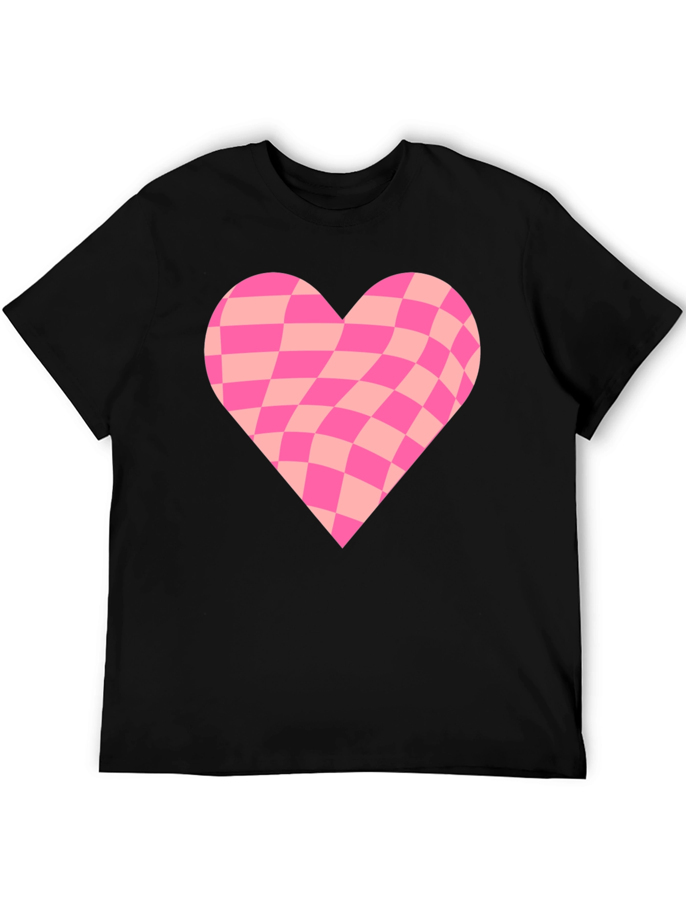 Warped Checkered Heart Graphic Tee - Black